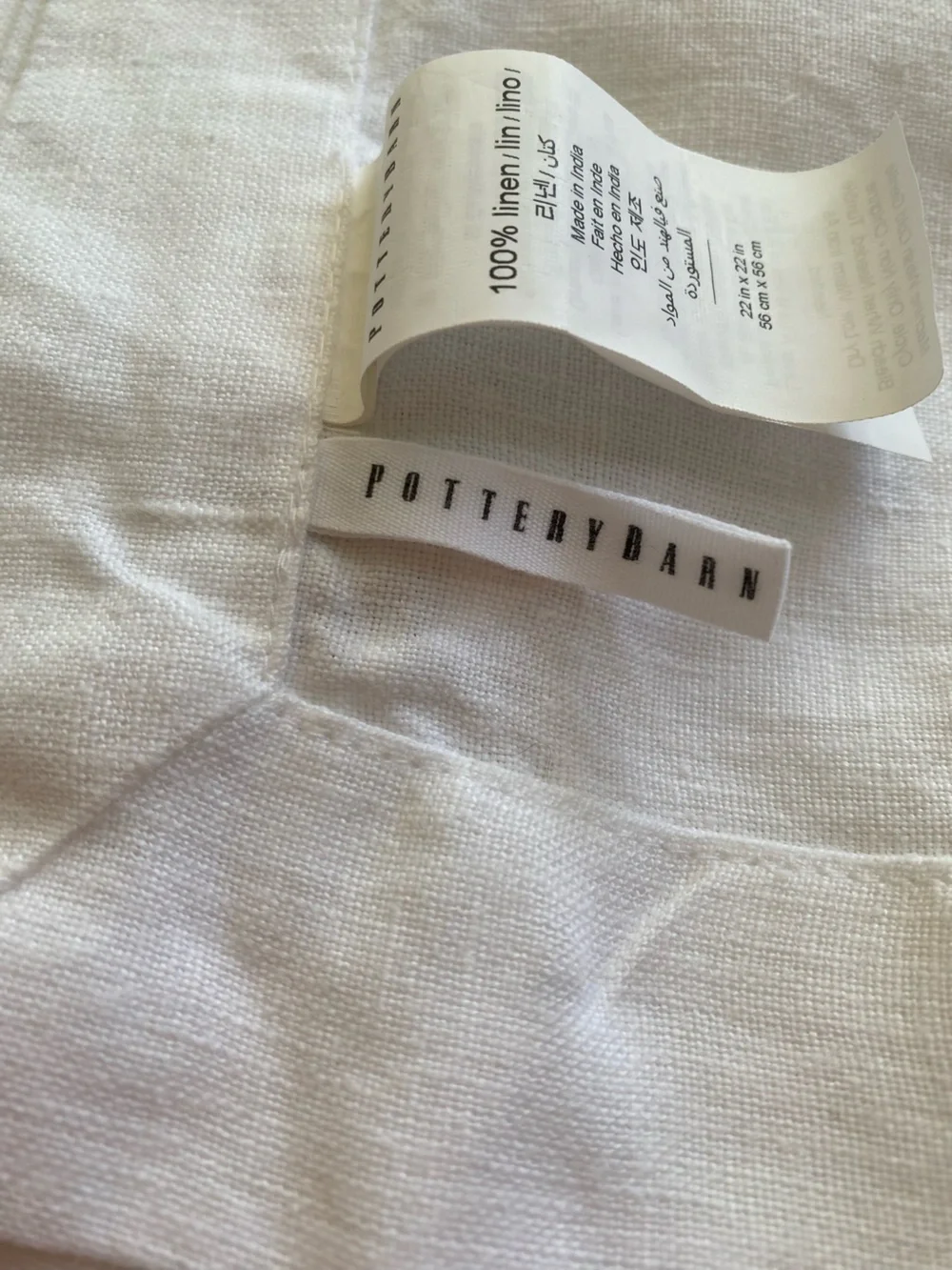Pottery Barn White 100% Linen Dinner Napkins - Set of 8